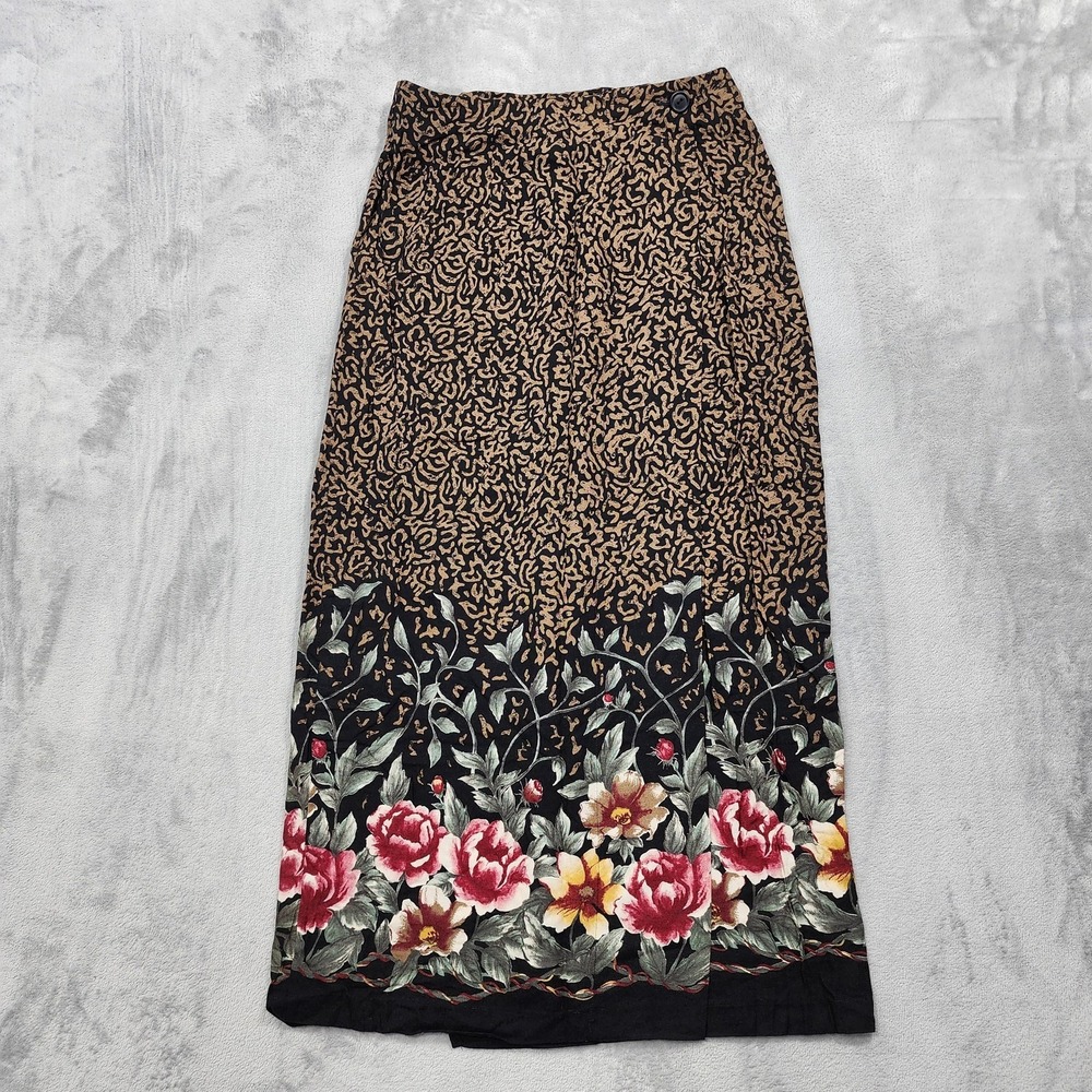 Vintage Exposé Skirt Womens M Multicolor Floral Wrap Maxi Rayon Lined Boho